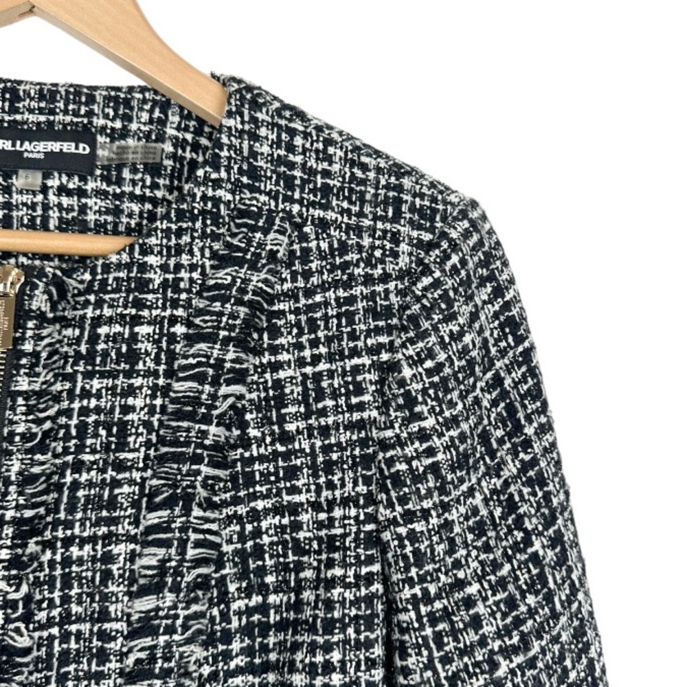 Karl Lagerfeld Tweed Blazer Black & White Size 6 *FLAW* - Picture 3 of 11